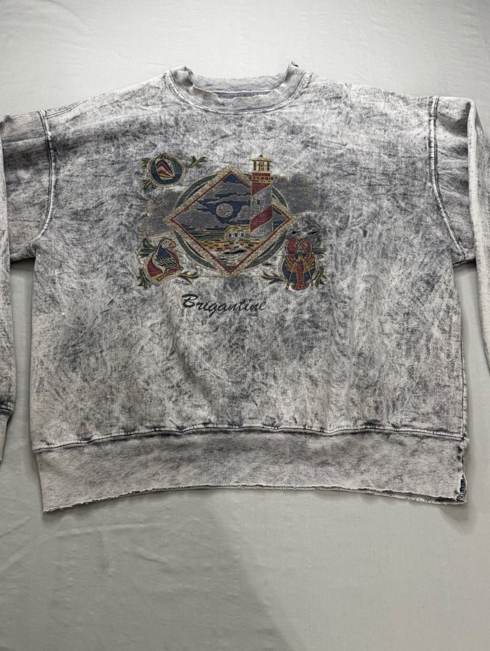 Brigantine NJ Lighthouse Lobster Sweatshirt XXL Acid Wash Y2K Distressed